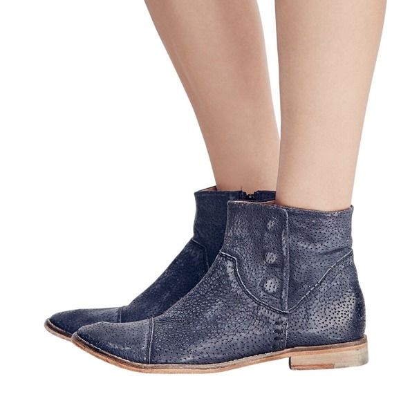 Free People Shoes - Free People Shadow Lark Ankle Bootie Leather Grey Blue 38 / US Womens 8